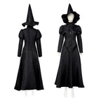 Women Elphaba Costume with Witch Hat Black Witch Dress for Halloween Cosplay