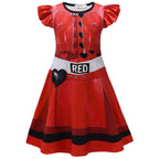 Girls Princess Dress 2024 Movie Red Costume with Long Red Wig for Dress Up Party