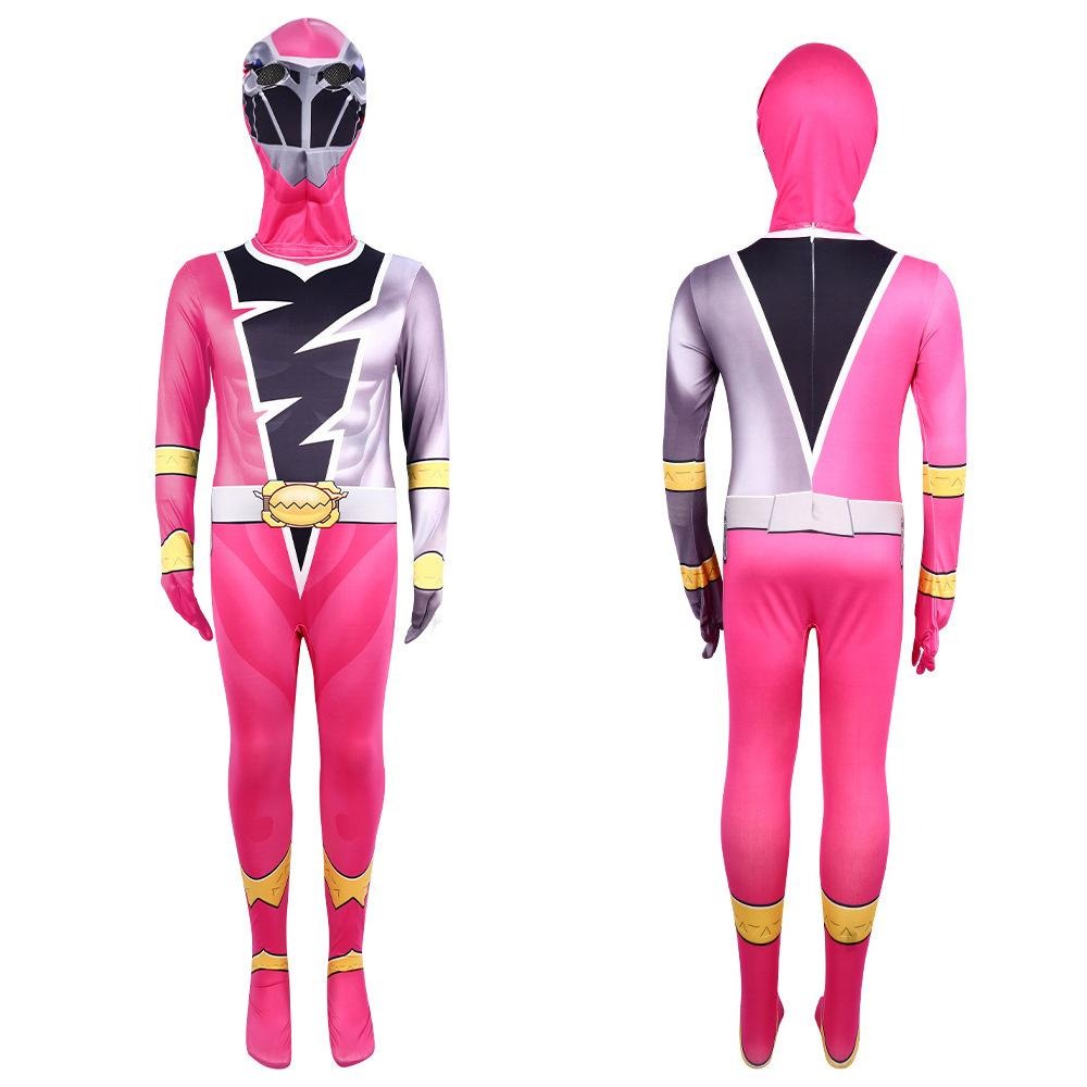 Childrens Dino Rangers Costume Pink Fury Ranger Cosplay Outfit Jumpsuit with Helmet Suit for Halloween