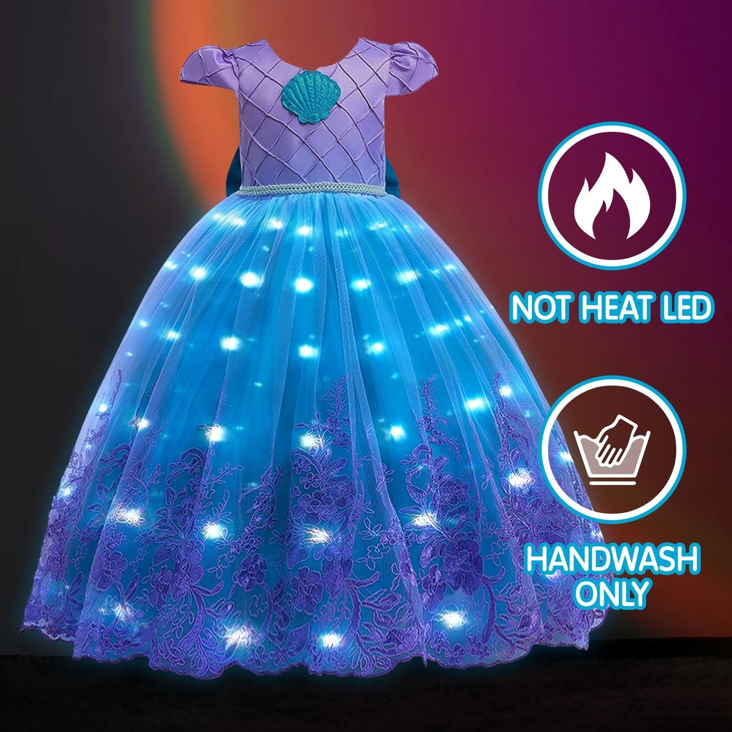 Girls Mermaid Light Up Dress Ariel Princess LED Party Outfit Tulle Seamaid Halloween Costume