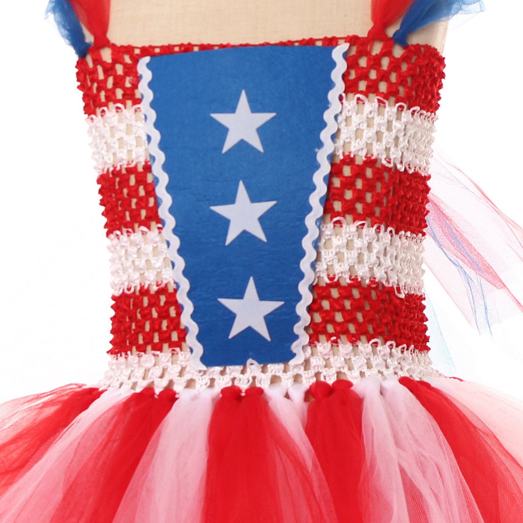 Girl American Flag Dress and Headband 4th of July Clothes for National Day Parade