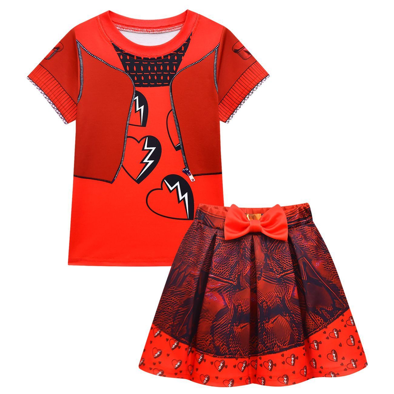 Kids Red Costume Princess T-shirt and Skirt Suit The Daughter of The Queen of Hearts Outfit