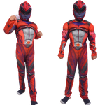 Kids Red Ranger Costume Boys Girls Classic Muscle Halloween Outfit 4-8 Years