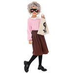 Girls Old Lady Costume 100 Days of School Dress Up Outfit with Wig and Walking Stick