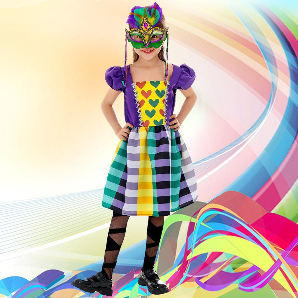 Kids Mardi Gras Dress and Mask Madrigas Costume Funny Outfit for Carnival