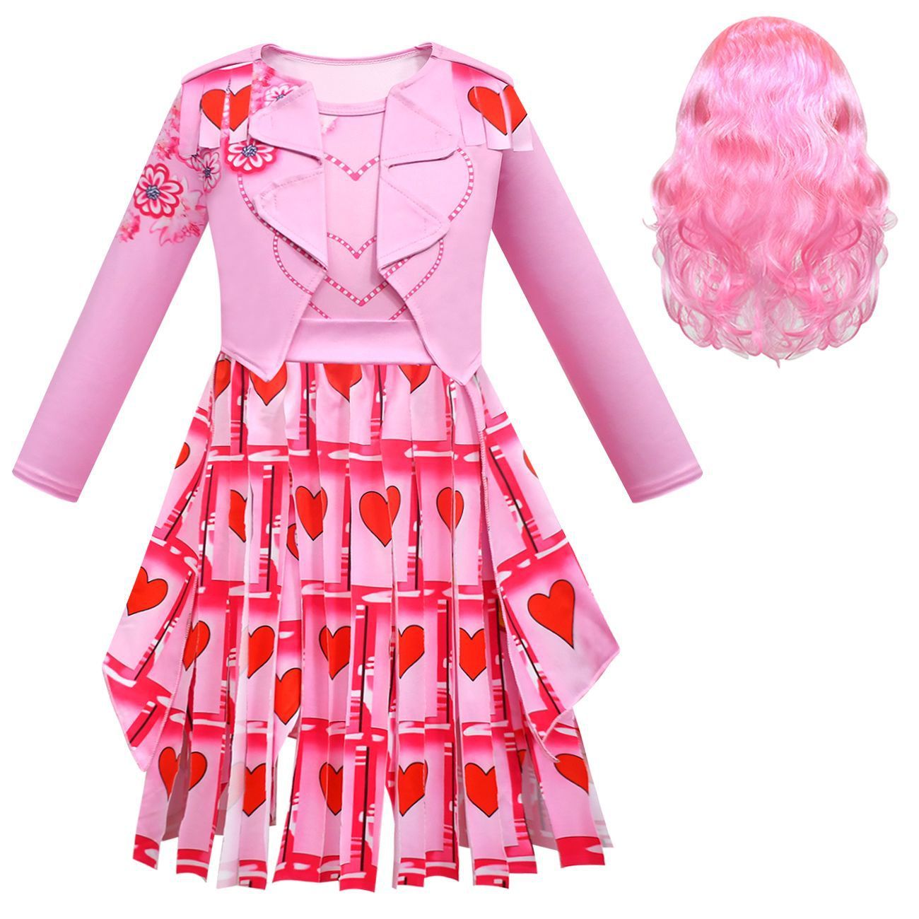 Girls Queen of Hearts Costume Bridget Pink Tassel Dress Wig and Gloves for Birthday Party