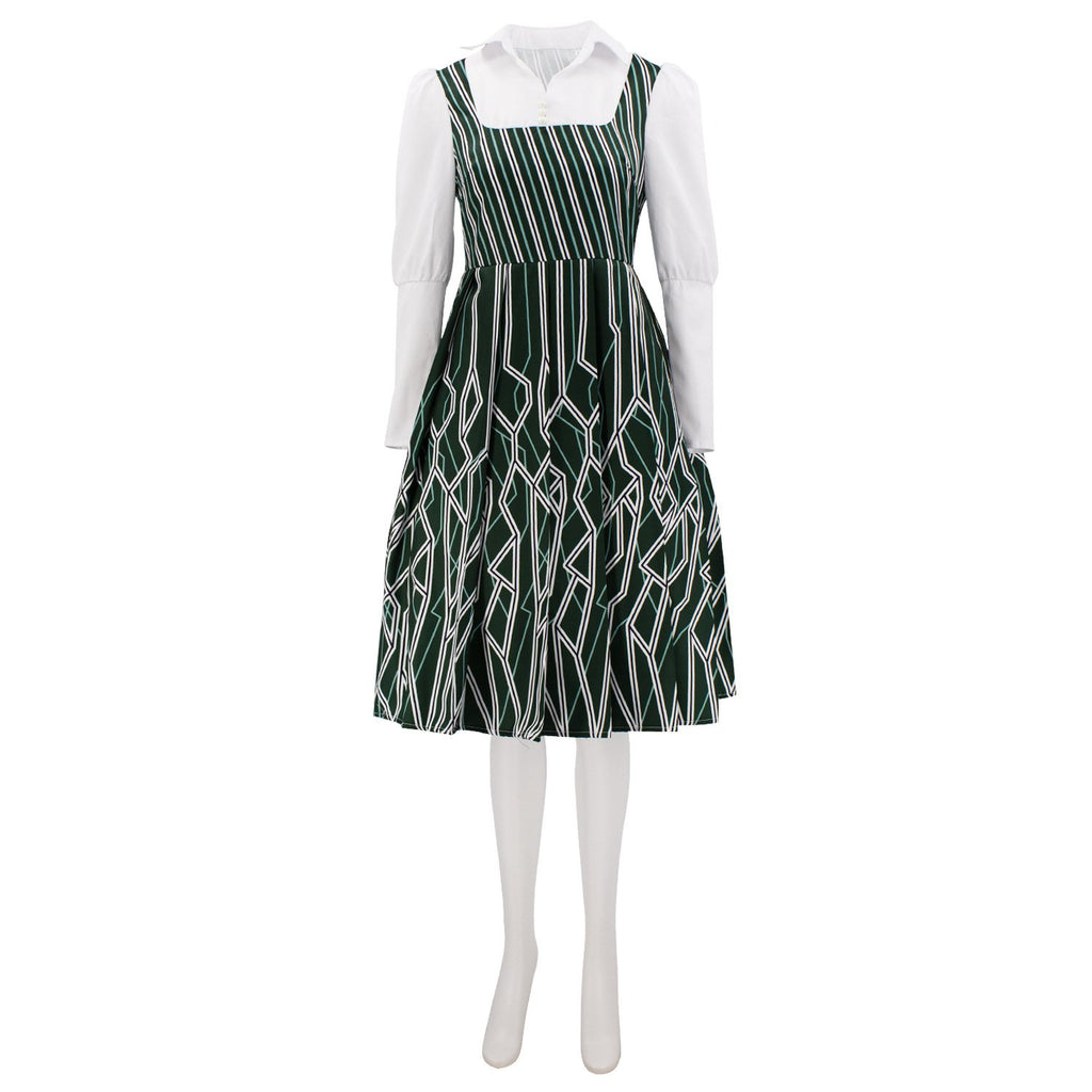 Adult Nessarose Costume East Witch Nessa Green Striped Uniform Cosplay Dress