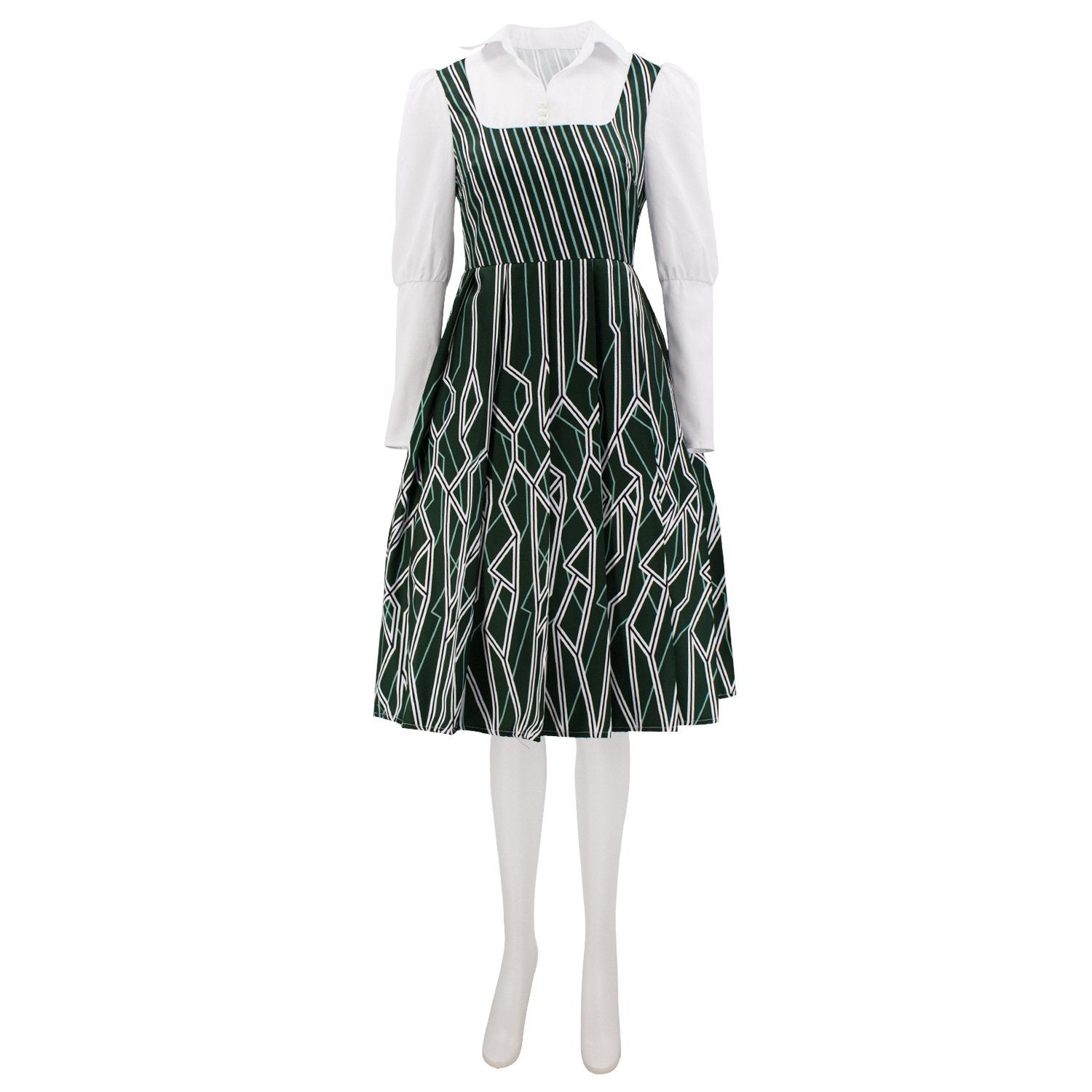 Adult Nessarose Costume East Witch Nessa Green Striped Uniform Cosplay Dress