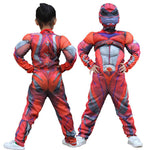 Kids Red Ranger Costume Boys Girls Classic Muscle Halloween Outfit 4-8 Years