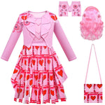 Girls Queen of Hearts Costume Bridget Pink Tassel Dress Wig and Gloves for Birthday Party