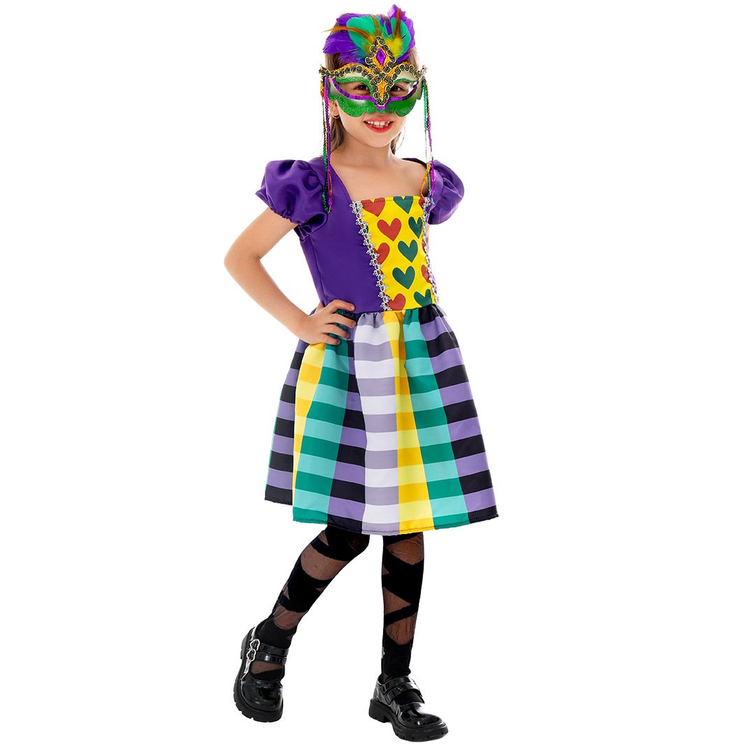 Kids Mardi Gras Dress and Mask Madrigas Costume Funny Outfit for Carnival