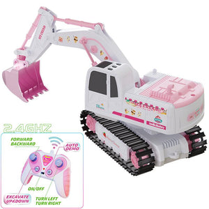 2.4G RC Excavator 6CH Alloy Pink Tracked Remote Control Car For Girls Toys With DIY Stickers