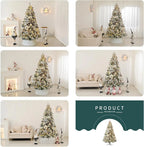 6FT/7FT Flocked Christmas Tree Lighted Pre Lit Xmas Tree with Decoration and Metal Stand for Indoor or Outdoor