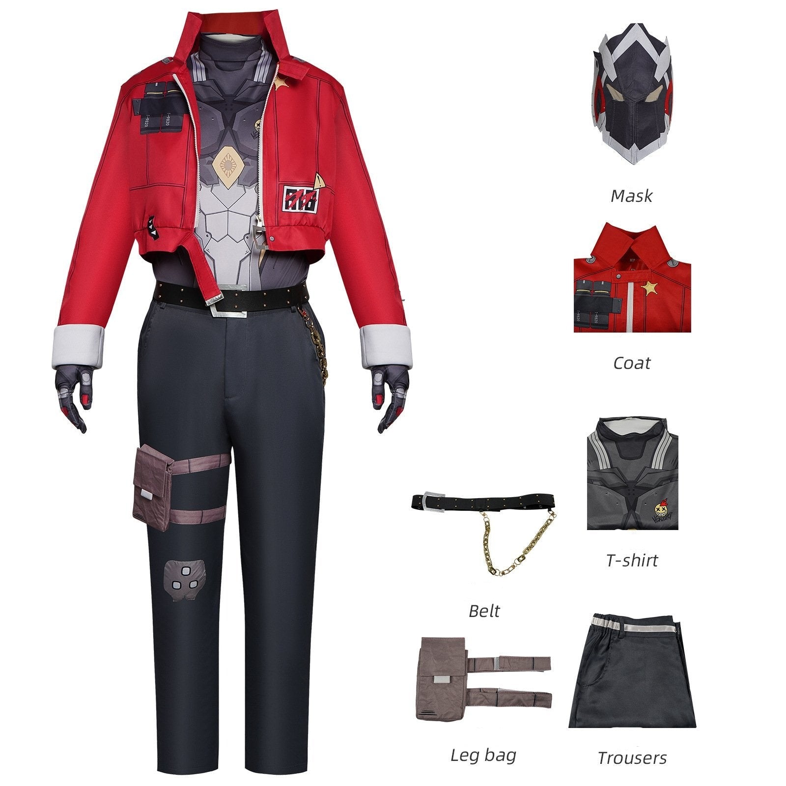 Mens Billy Kid Cosplay Costume Game ZZZ Cunning Hares Billy Red Jacket Halloween Outfit with Mask