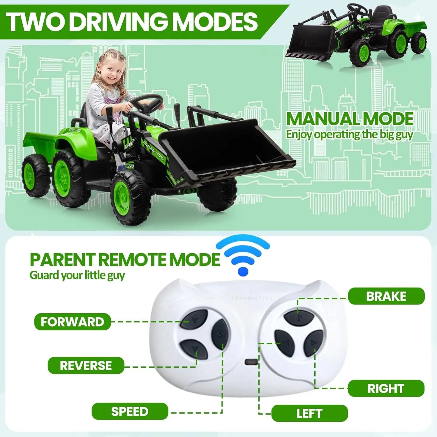 12V Kids Ride on Tractor with Detachable Trailer and Remote Controller Child Electric Ride on Toys