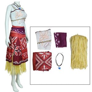 Adult Moana Outfit One Shoulder Tops Skirt and Necklace Full Set for Cosplay