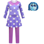 Girls Envy Cosplay Costume Inside 2 Out Envy Dress with Leggings Cloak and Mask for Carnival