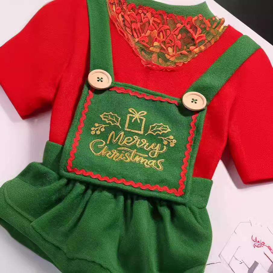 Elf Costume Cute Xmas Dress Hat Socks and Shoes 4pcs Suit Christmas Outfit for Kids Adults