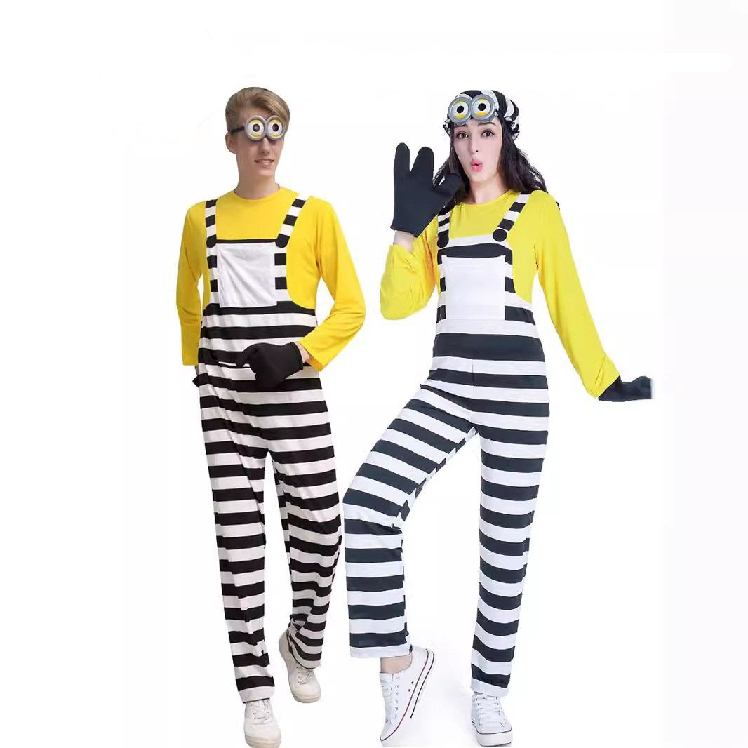Adult Costume Couples Halloween Outfit Women Men Little Yellow Man Cartoon Cosplay Suit