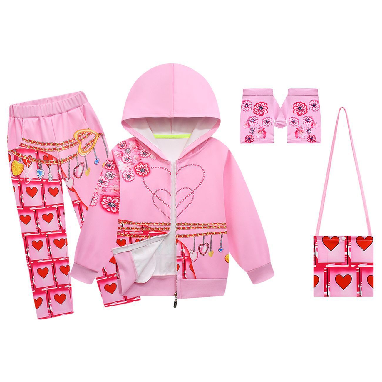 Girls The Queen Of Hearts Outfit Bridget Zip Up Hooded Sweatshirt Pants and Accessories for Cosplay