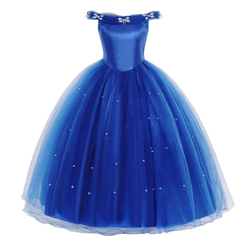 Girls Cinderlla LED Light Up Dress Princess Blue Party Outfit Halloween Cosplay Costume