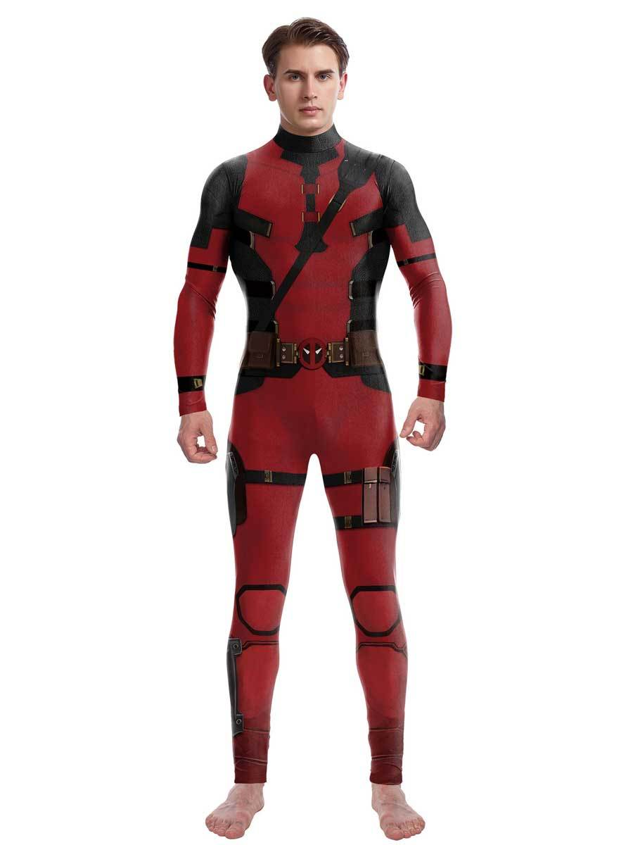 Adults Deady Pool Cosplay Costume Wade Jumpsuit for Halloween Party