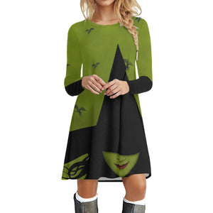 Women Elphaba Dress Wicked The Witch Green Dress with Witch Hat for Halloween Dress Up Party