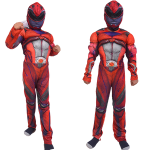 Kids Red Ranger Costume Boys Girls Classic Muscle Halloween Outfit 4-8 Years