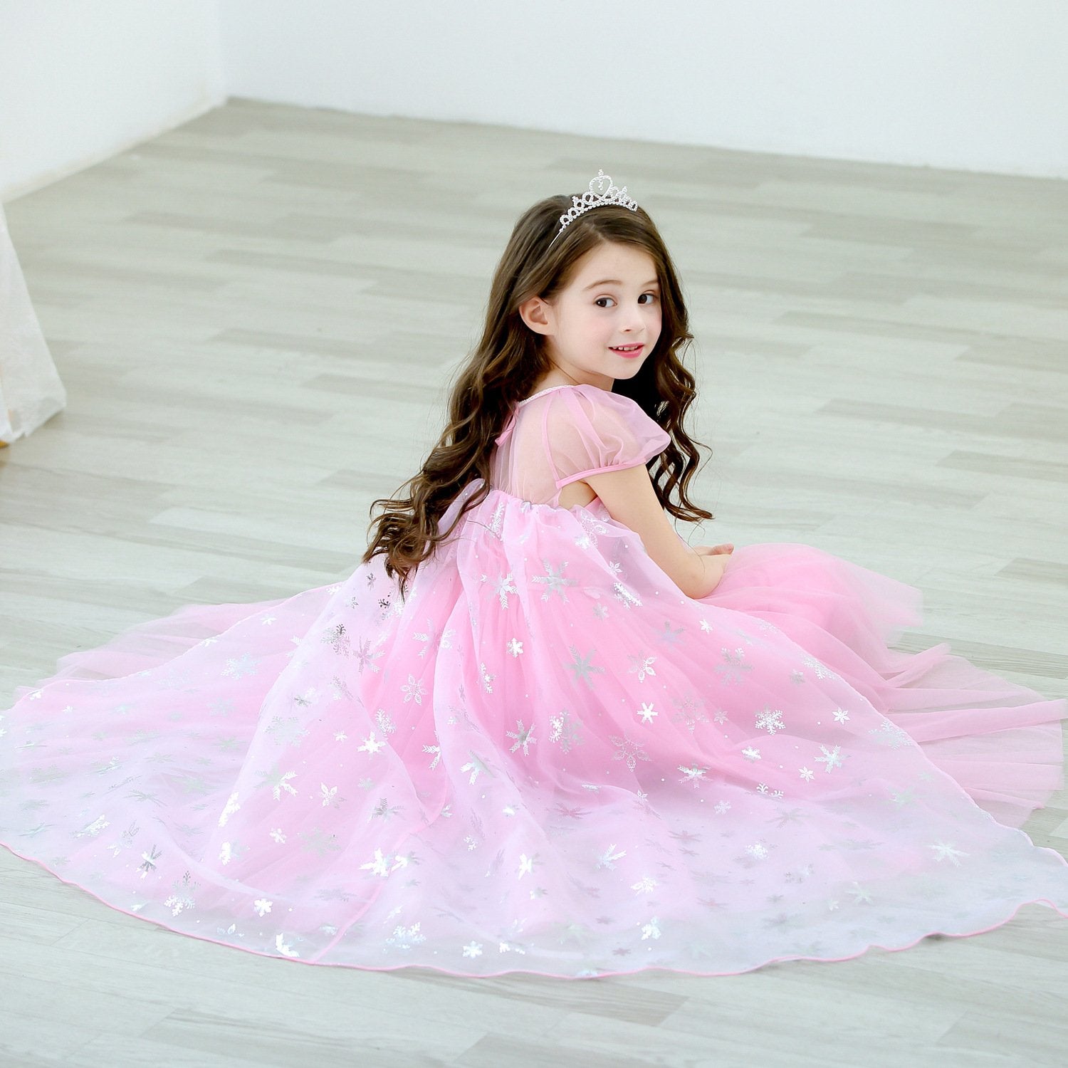 Kids Pink Elsa Dress Summer Party Dress Birthday Dress Up for Girls 3T-10 Years