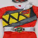 Kids Red Dragon Ranger Outfit Muscle Chest Jumpsuit with Helmet for Cosplay Party