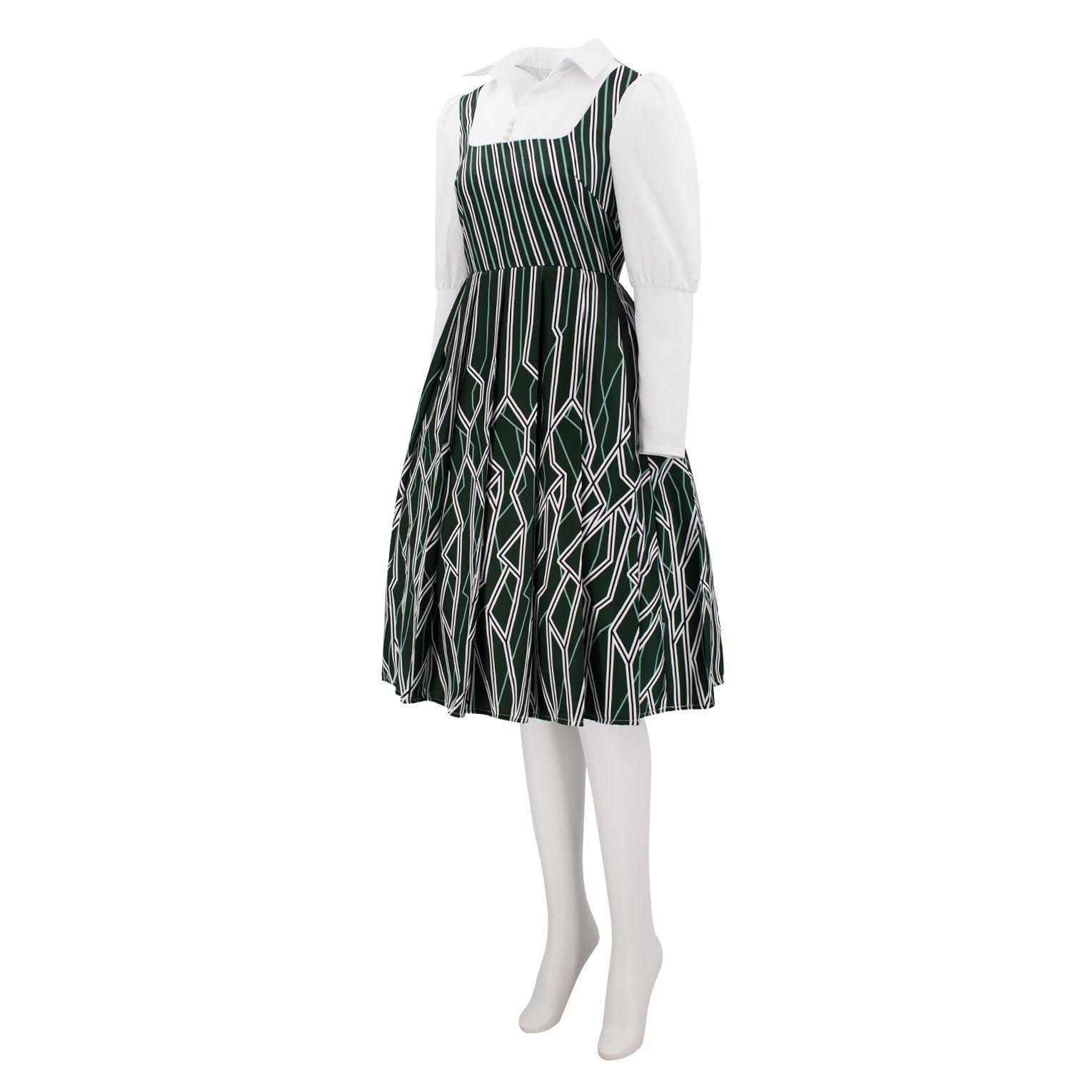 Adult Nessarose Costume East Witch Nessa Green Striped Uniform Cosplay Dress