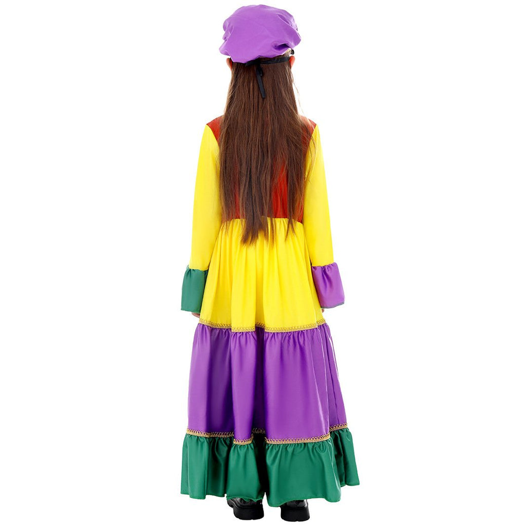 Girls Mardi Gras Outfit Party Dress Mask and Hat 3pcs Suit for Parade