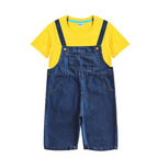 Kids Halloween Outfit Toddler Denim Overalls Yellow Shirt Goggles Wig Suit for Cosplay