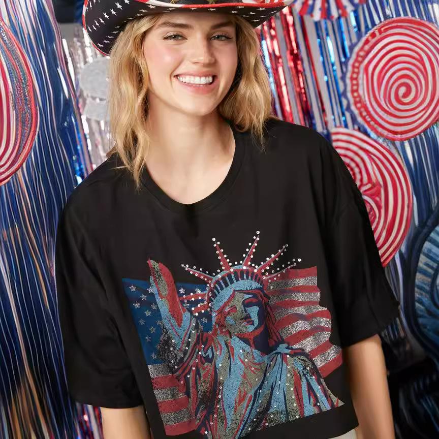Women American Flag Shirt 4th of July Patriotic Tee USA Star Stripes Tops