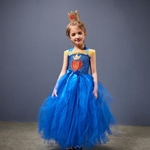 Girls Evie Dress Blue Ball Gown Tulle Party Dress with Crown for Cosplay