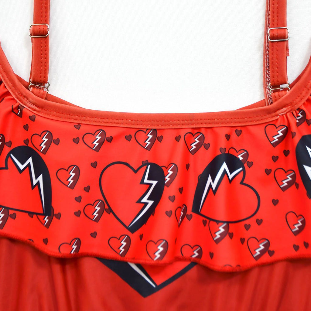 Kids Red Swimsuit Off Shoulder Tops and Skirt Swimming Suit for Beach Vacation