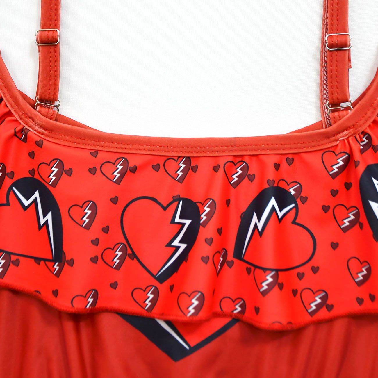 Kids Red Swimsuit Off Shoulder Tops and Skirt Swimming Suit for Beach Vacation