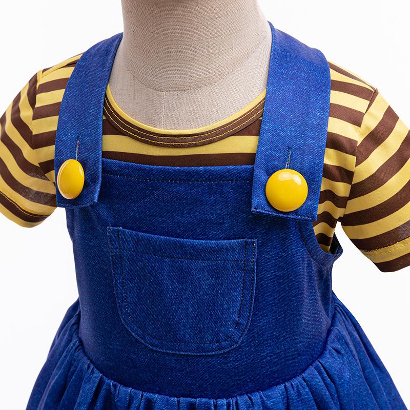 Girls Agnes Gru Costume Blue Gru Dress and Yellow Striped T-shirt Infant Minion Halloween Costume