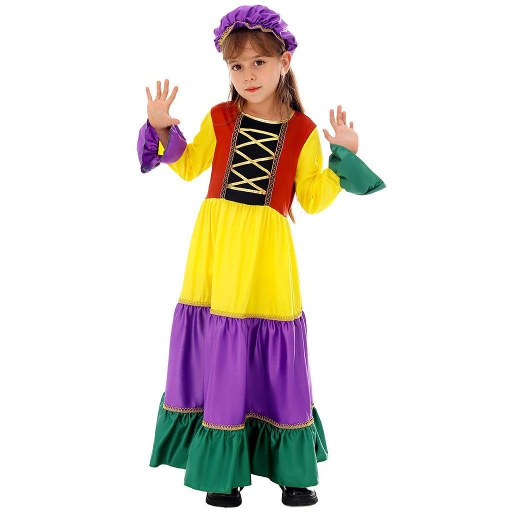 Girls Mardi Gras Outfit Party Dress Mask and Hat 3pcs Suit for Parade