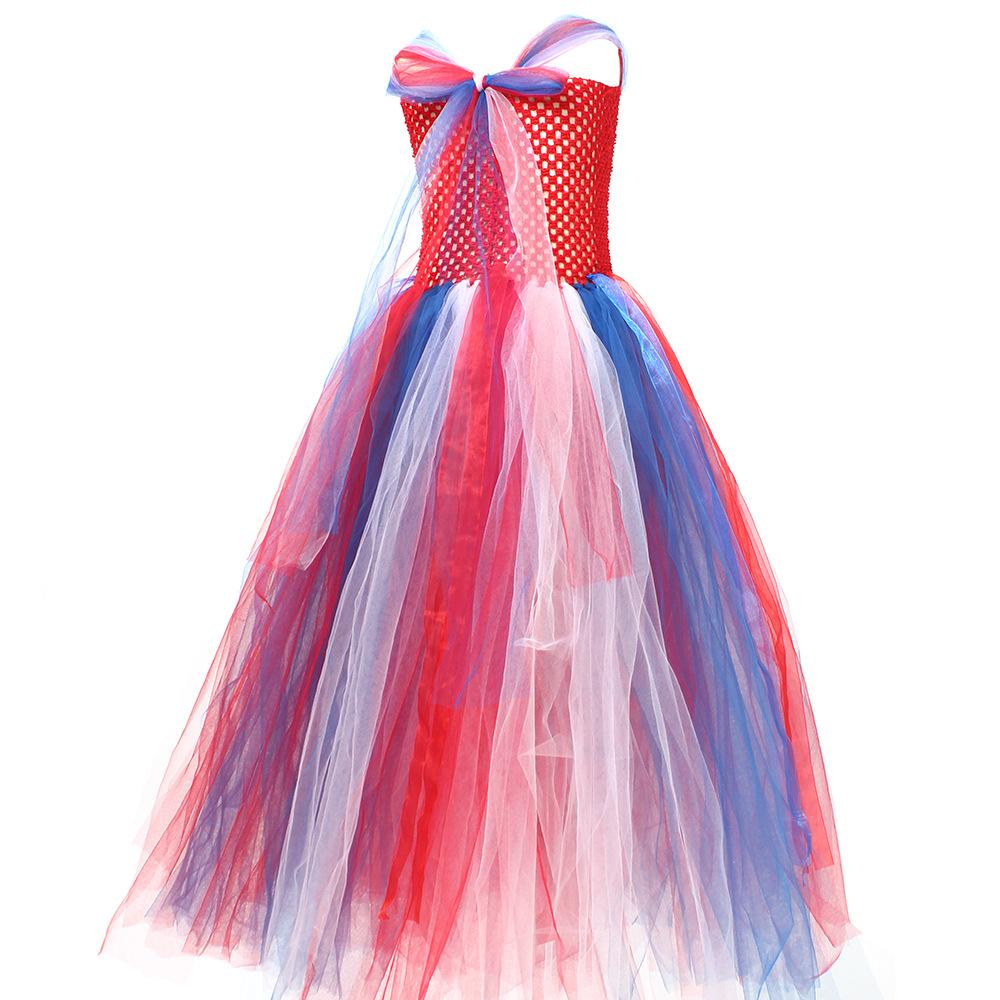 Girls July 4th Outfit Ball Gown Dress with Wing Fairy Wand Headband Full Set for Carnival