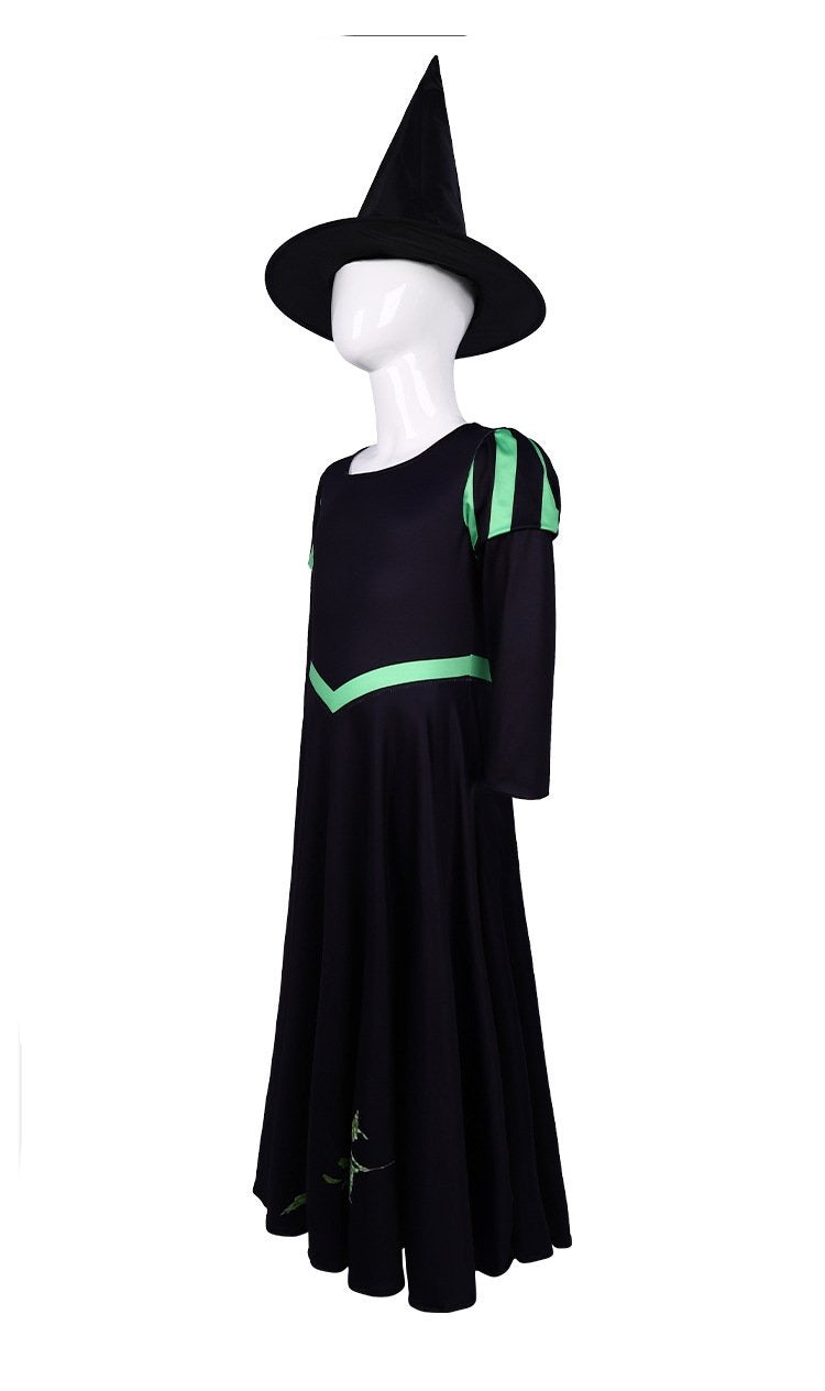 Kids Elphaba Costume Black The West Witch Dress with Gloves and Hat 3pcs Suit