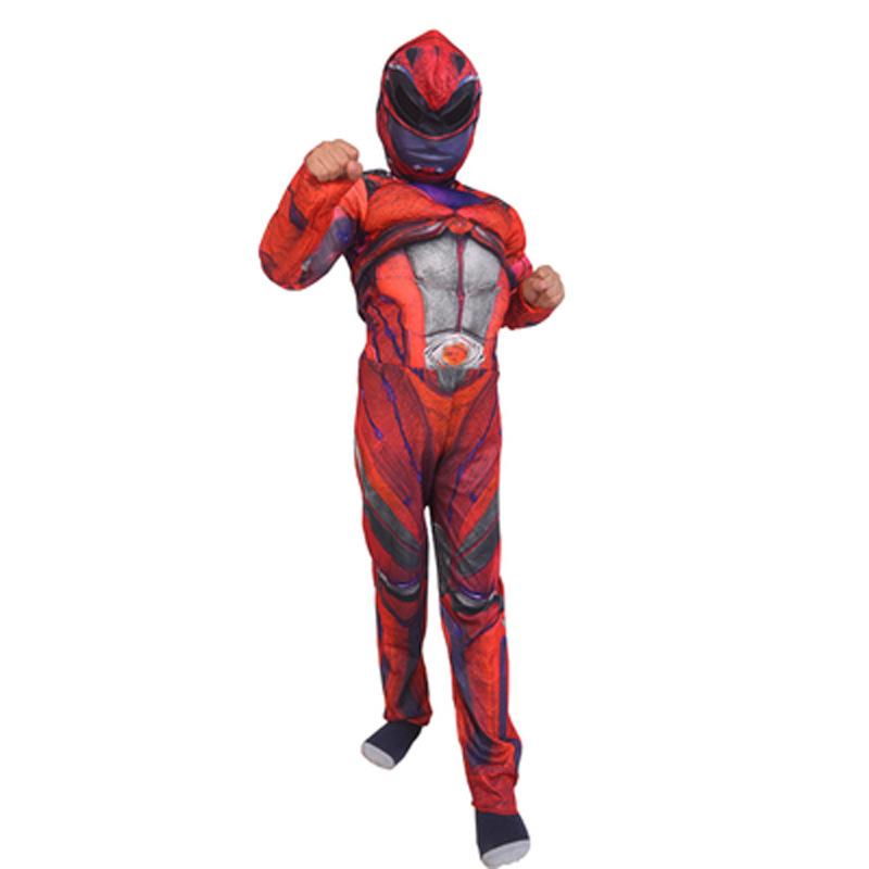 Kids Red Ranger Costume Boys Girls Classic Muscle Halloween Outfit 4-8 Years