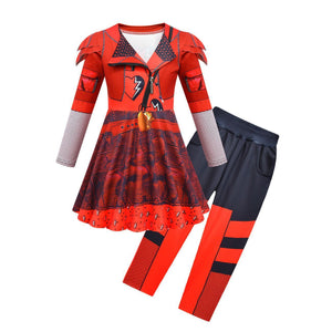 Girls Red Costume The Rise of Red Cosplay Dress Pants and Gloves for Halloween