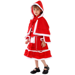 Girls Christmas Dress and Warm Red Hooded Xmas Cape for Christmas Party