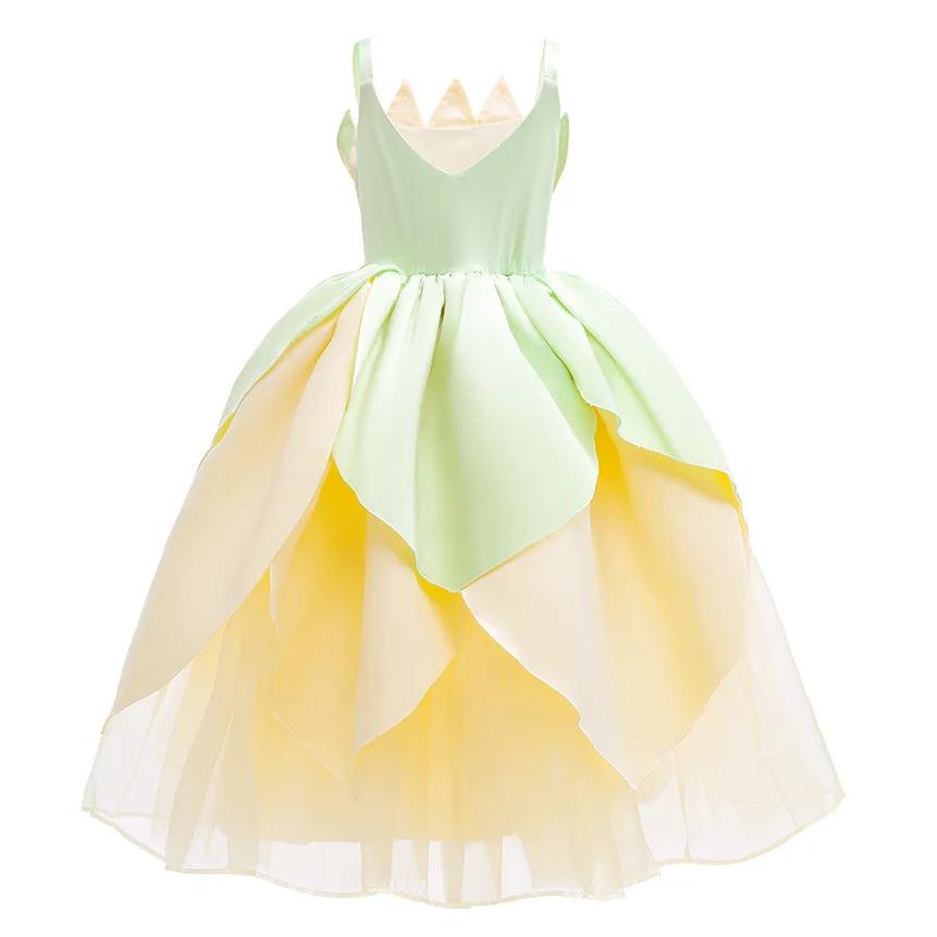 Tiana Frog Princess Costume Princess Light Up Dress Girls Off Shoulder Party Dress