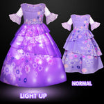Kids Isabela Light Up Dress Princess Purple Glowing Costume LED Outfit for Cosplay Party