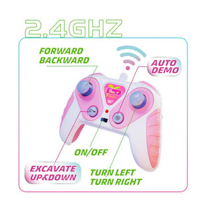 2.4G RC Excavator 6CH Alloy Pink Tracked Remote Control Car For Girls Toys With DIY Stickers