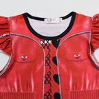 Girls Princess Dress 2024 Movie Red Costume with Long Red Wig for Dress Up Party