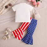 Baby Girl 4th of July Outfit Newborn USA Independence Day T-shirt and Flared Pants Suit