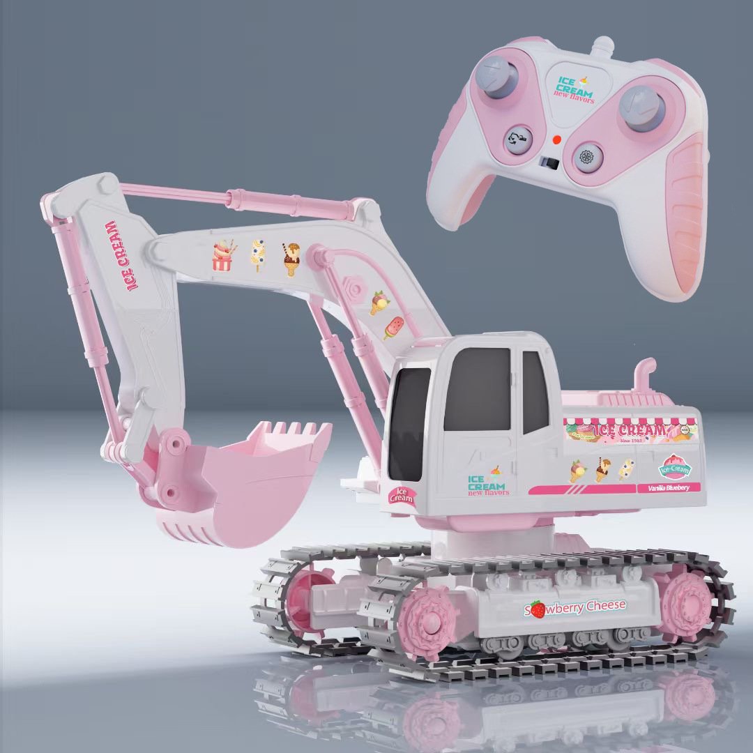 2.4G RC Excavator 6CH Alloy Pink Tracked Remote Control Car For Girls Toys With DIY Stickers